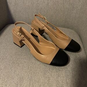 Madden Girl Tan and Black Slingback Heels